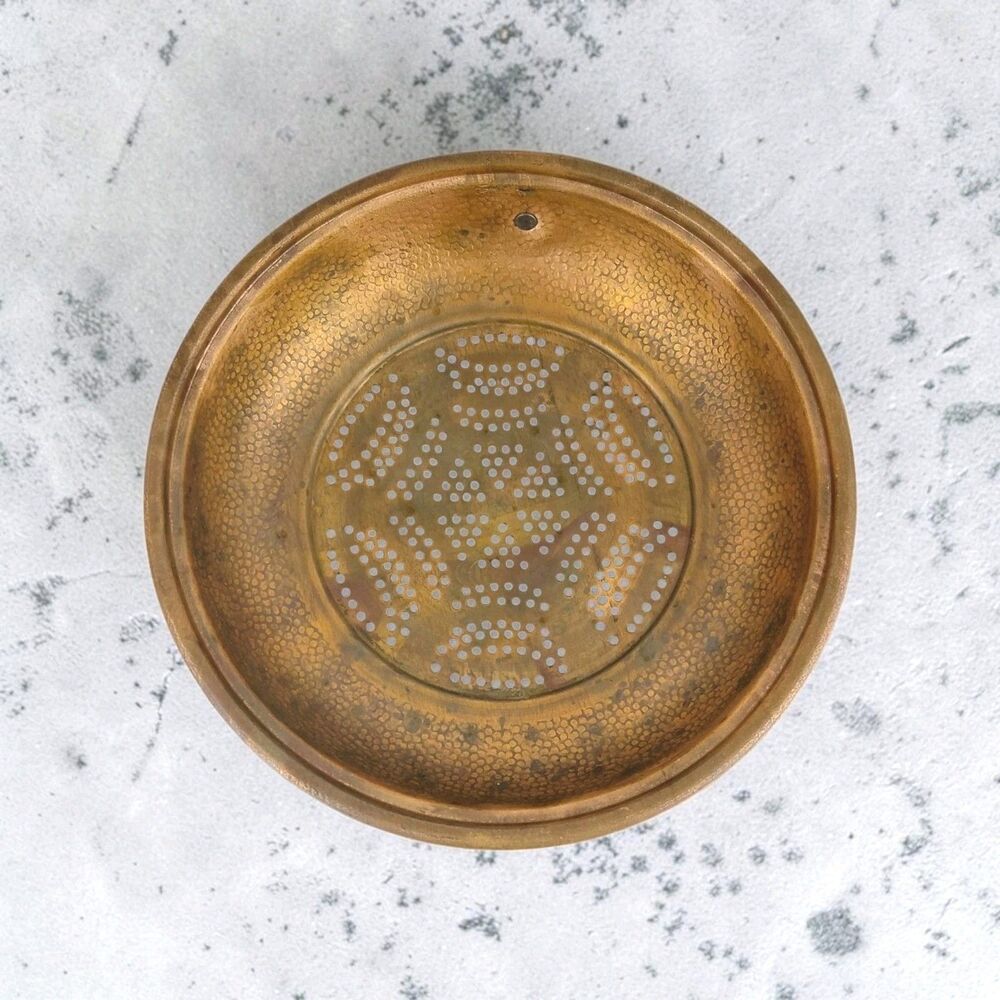 Vintage Solid Copper Strainer Colander Hanging Loop Rustic Farmhouse 9.25"